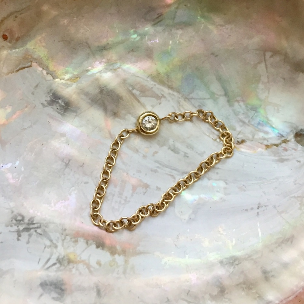 14k Yellow Gold Chain Natural Diamond Ring